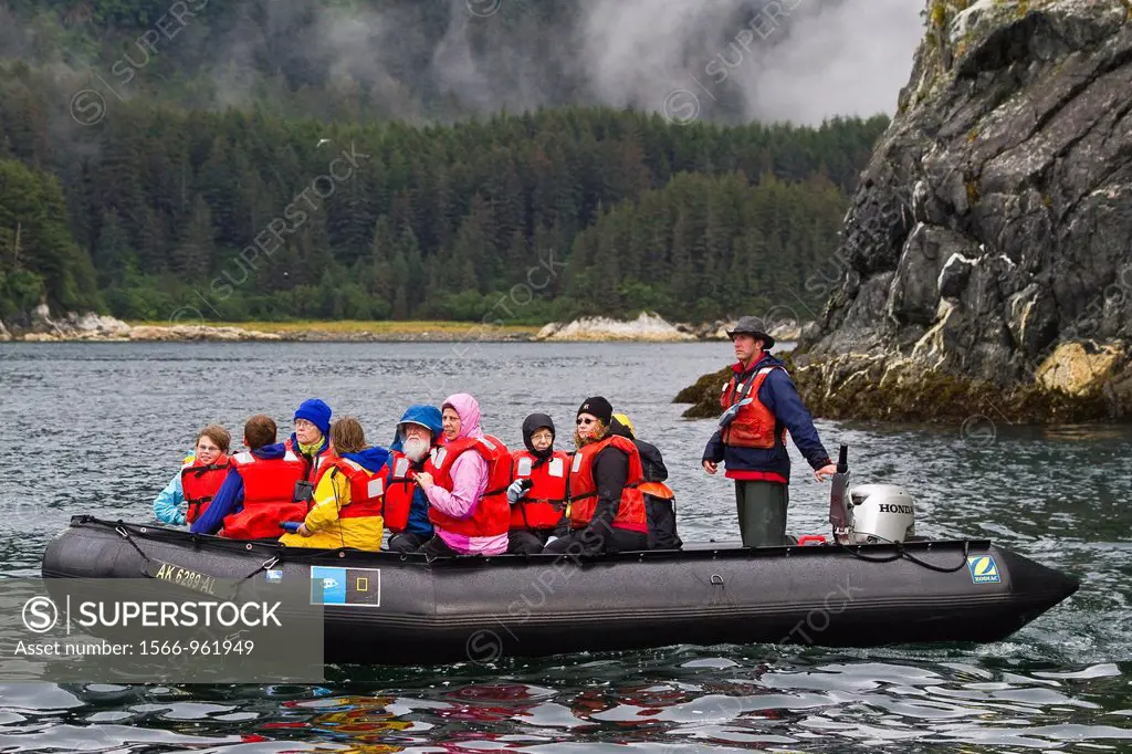 Guests from the Lindblad Expeditions ship National Geographic Sea Bird during Zodiac operations in Southeast Alaska, USA