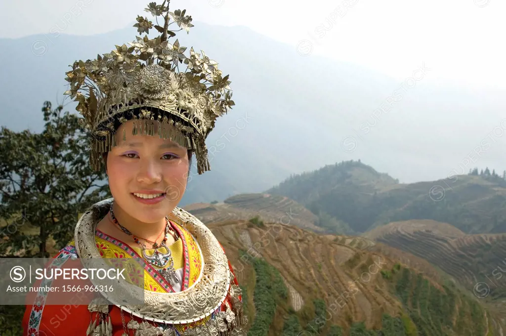 Miao ethnic minority girl, Longji terraced fields, Longsheng, Guangxi, S  China