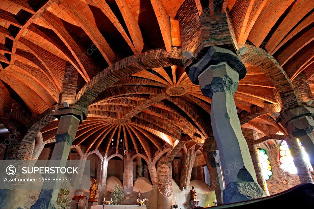 crypt of the church of Santa Coloma de Cervello, modernism, 1908, architect: Antoni Gaudi, Catalonia, Spain.