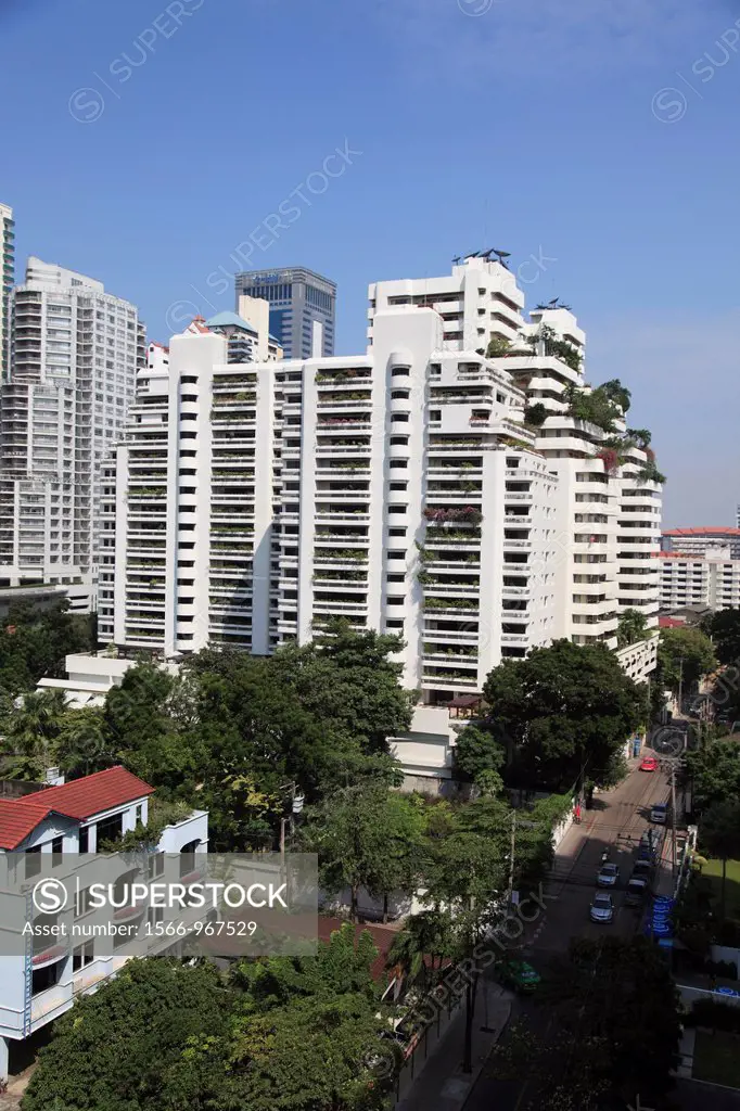 Highrise apartments, Sukhumvit, Bangkok, Thailand, Asia  Sukhumvit is an upscale neighborhood in Bangkok