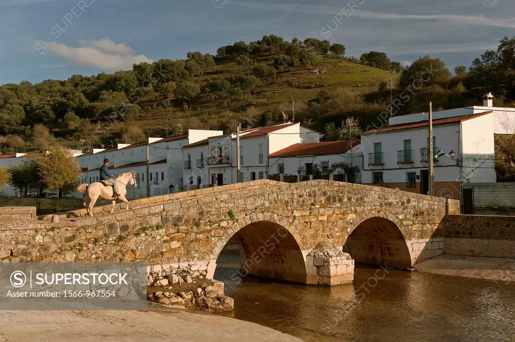 Roman bridge and river Galindon, San Nicolas del Puerto, Seville-province, Spain        