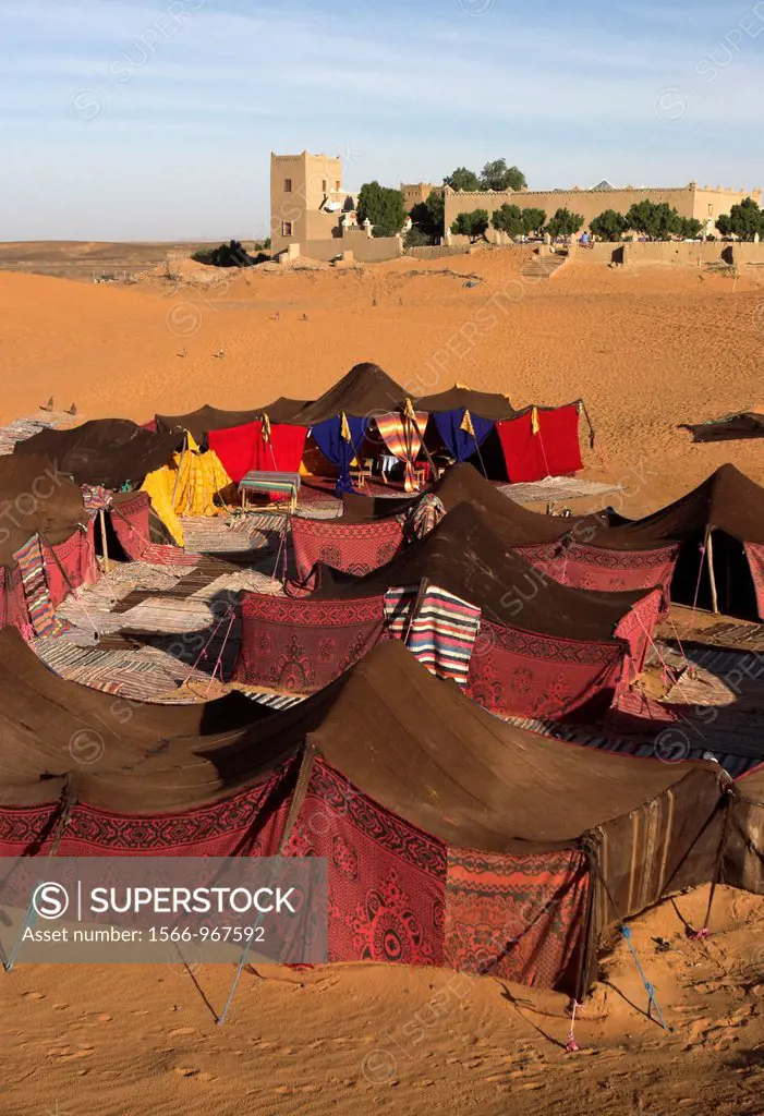 Tented tourist camp beside auberge desert hotel Erg Chebbi Morocco