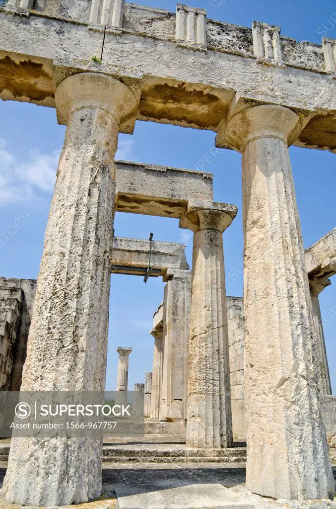 Imposing Doric Columns of the Temple of Aphaia, Aegina Island, Attica, Greece