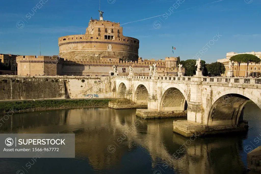 St  Angel Bridge and St  Angel Castle, Rome, Latium, Italy