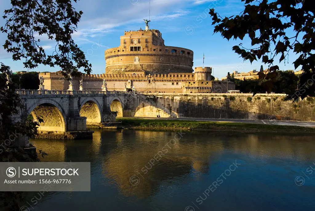 St  Angel Bridge and St  Angel Castle, Rome, Latium, Italy