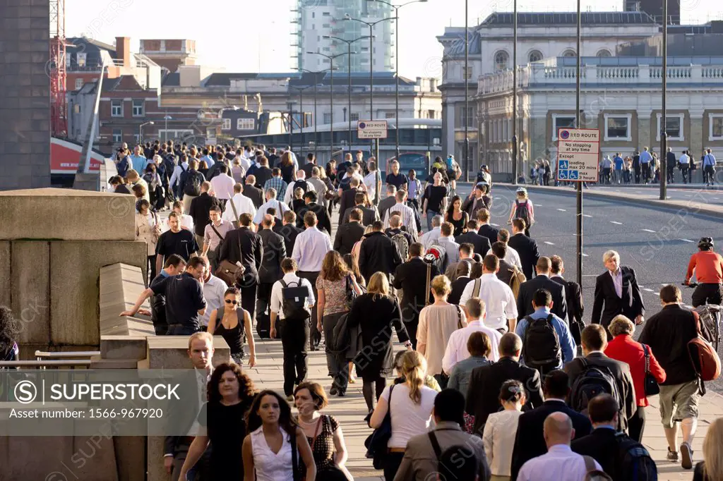 Europe, UK, England, London, Commuters on london bridge