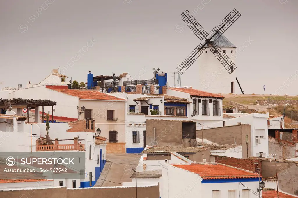 Spain, Castile-La Mancha Region, Ciudad Real Province, La Mancha Area, Campo de Criptana, antique La Mancha windmills