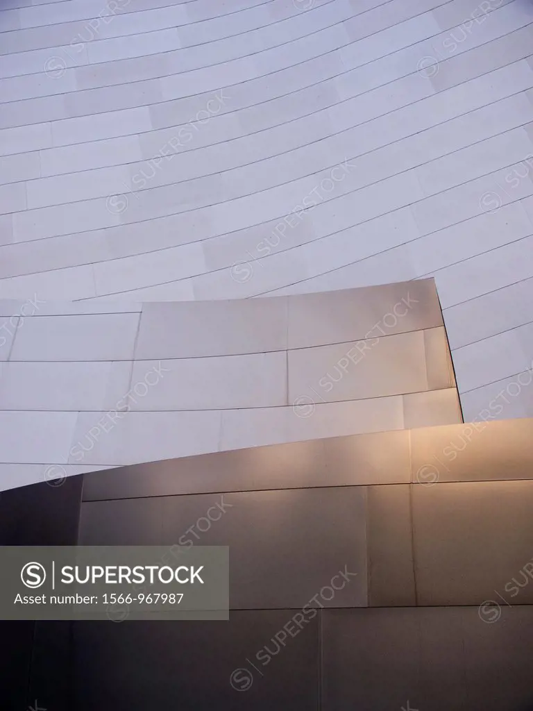 Light illuminates the curving panels of the Disney Concert Hall in Los Angeles, California, United States