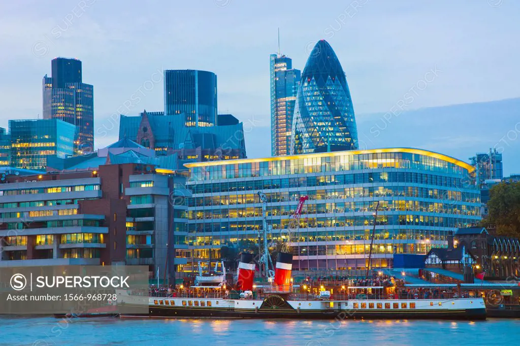 Thames River Financial district office buildings in the City of London including The Gherkin and Tower 42  London  England  United Kingdom  UK  Europe...