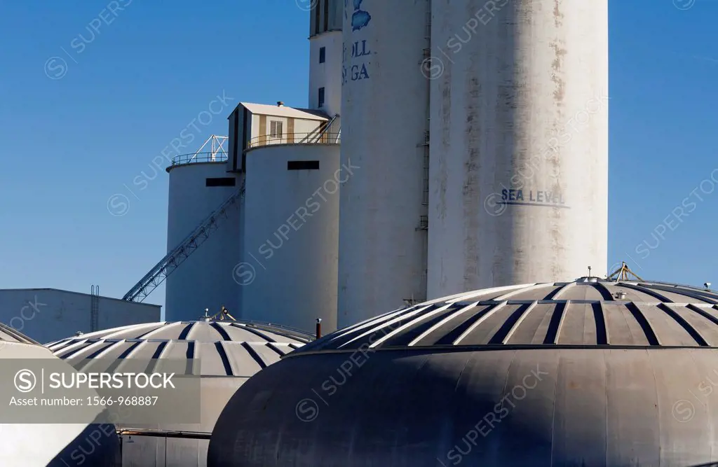 Brawley, California - The Spreckels Sugar Co  plant in the Imperial Valley  The plant makes sugar from sugar beets  As the mark on the elevator shows,...