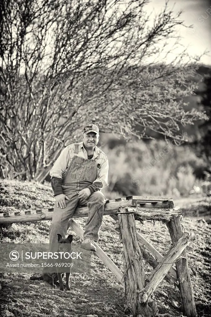 American Farmer with his Dog - Vintage Style Black and White
