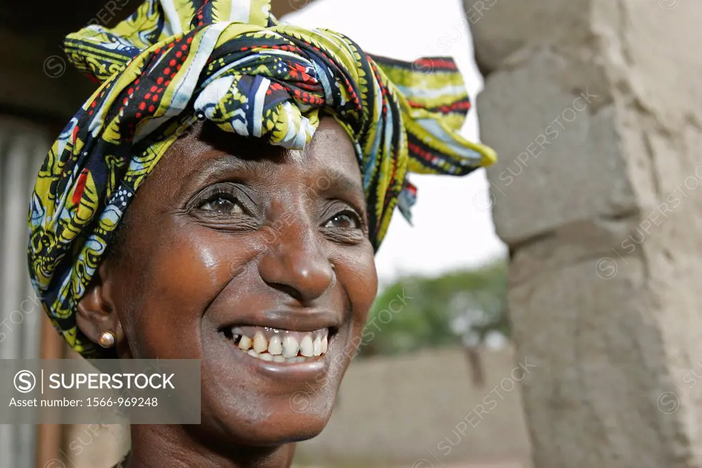 Fula woman with colourful headscarf Sarapati village The Gambia