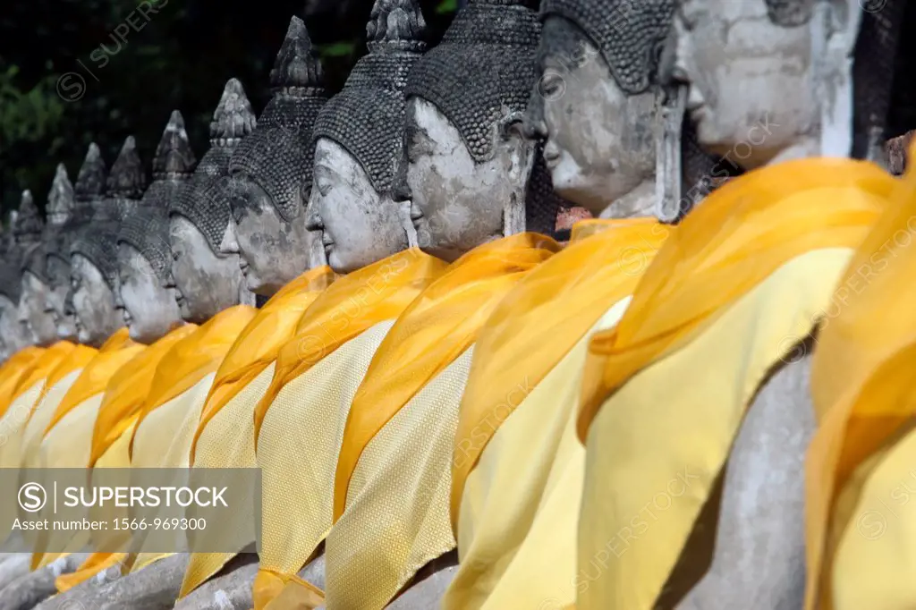 Seated Buddhas row Wat Yai Chai Mongkhon Ayutthaya Thailand