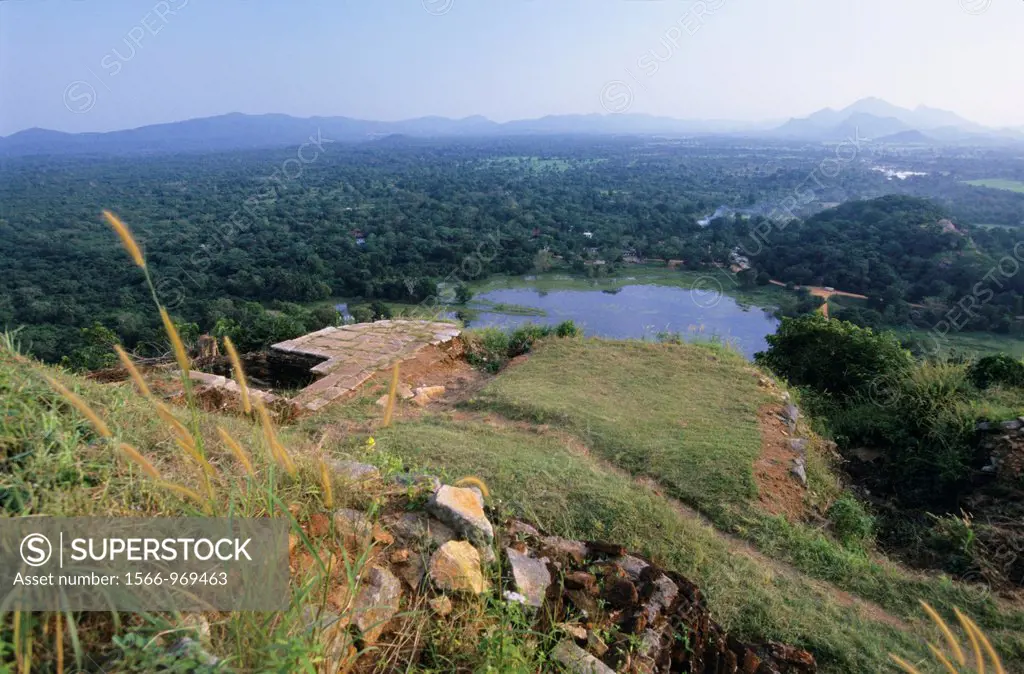 Panorama view from summit of old royal palace vestiges, Sigiriya Lion´s rock fortress, Sri Lanka