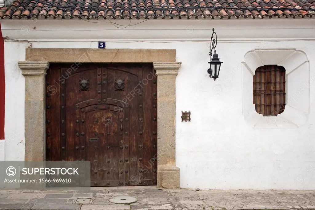 Main entrance to a traditional colonial house in Antigua, Guatemala