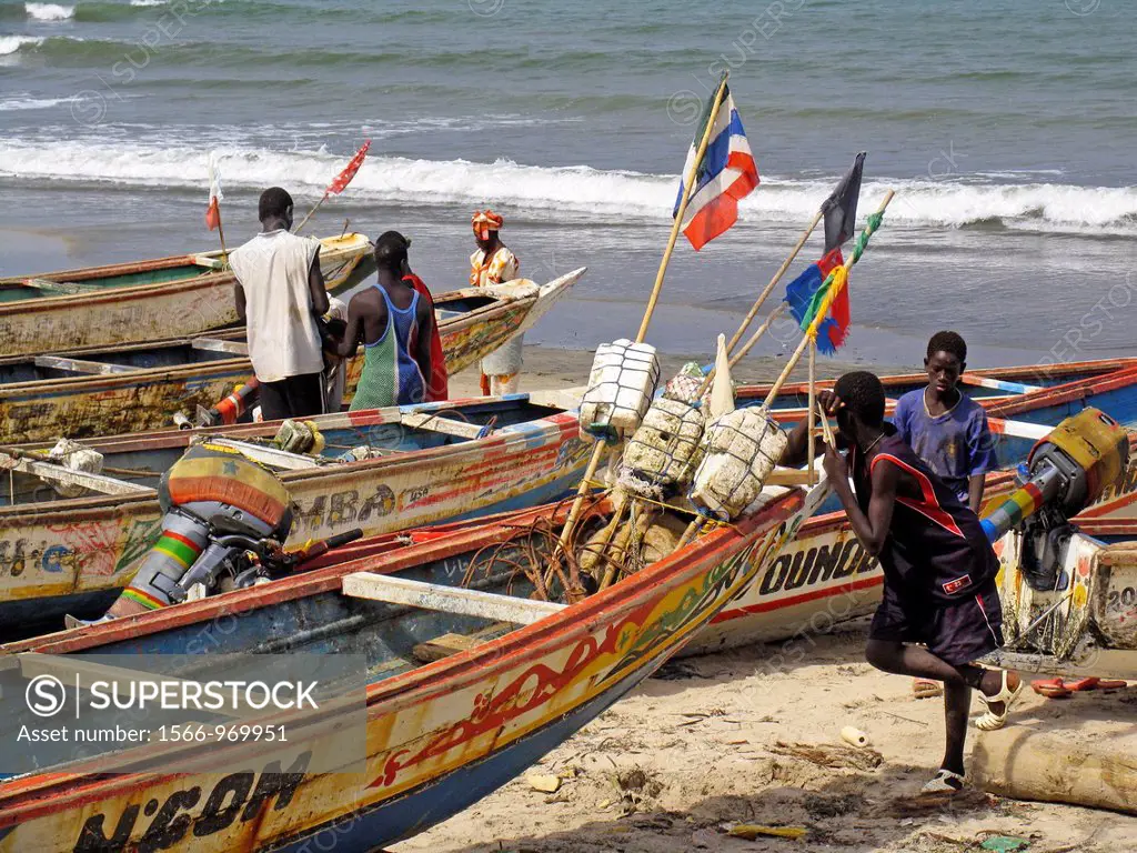 Fishing boats on beach Bakau The Gambia