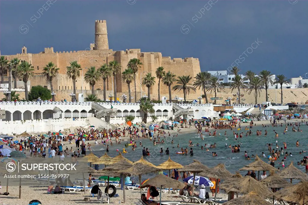 The fort overlooks main beach Monastir Tunisia