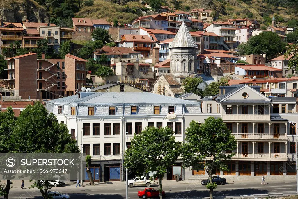 Georgia, Tbilisi, view of the city and Kura Mtkvari river