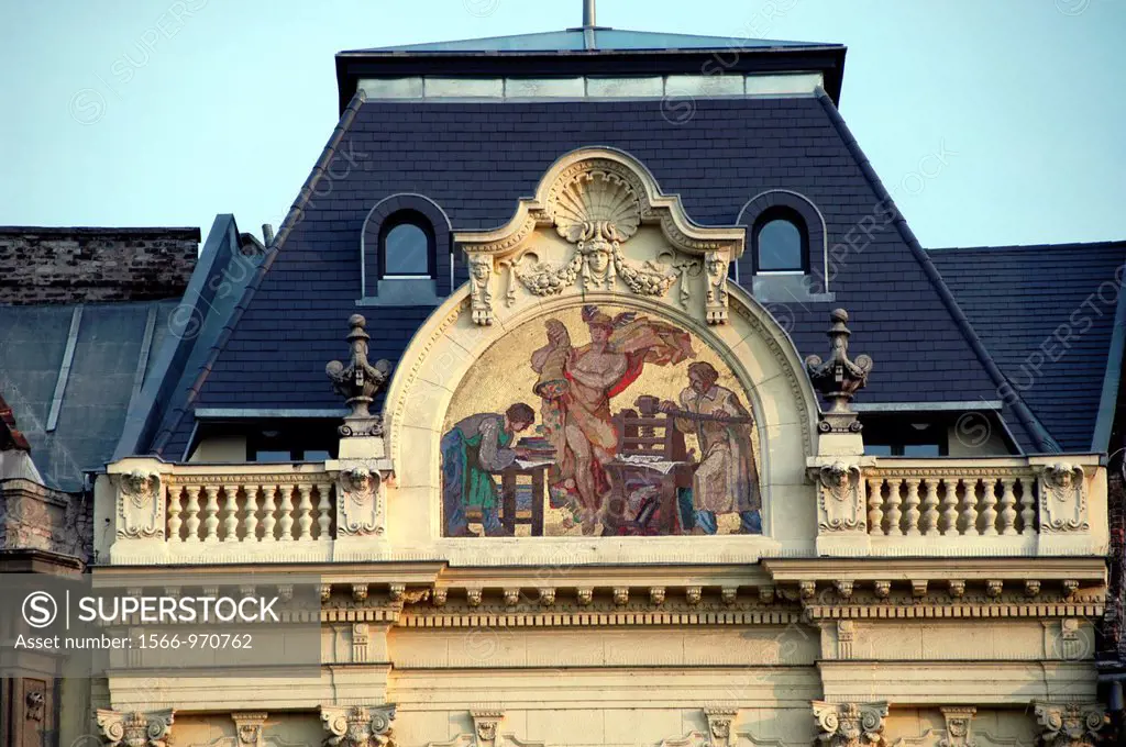 Hungary, Budapest Pest, Mosaic on Building