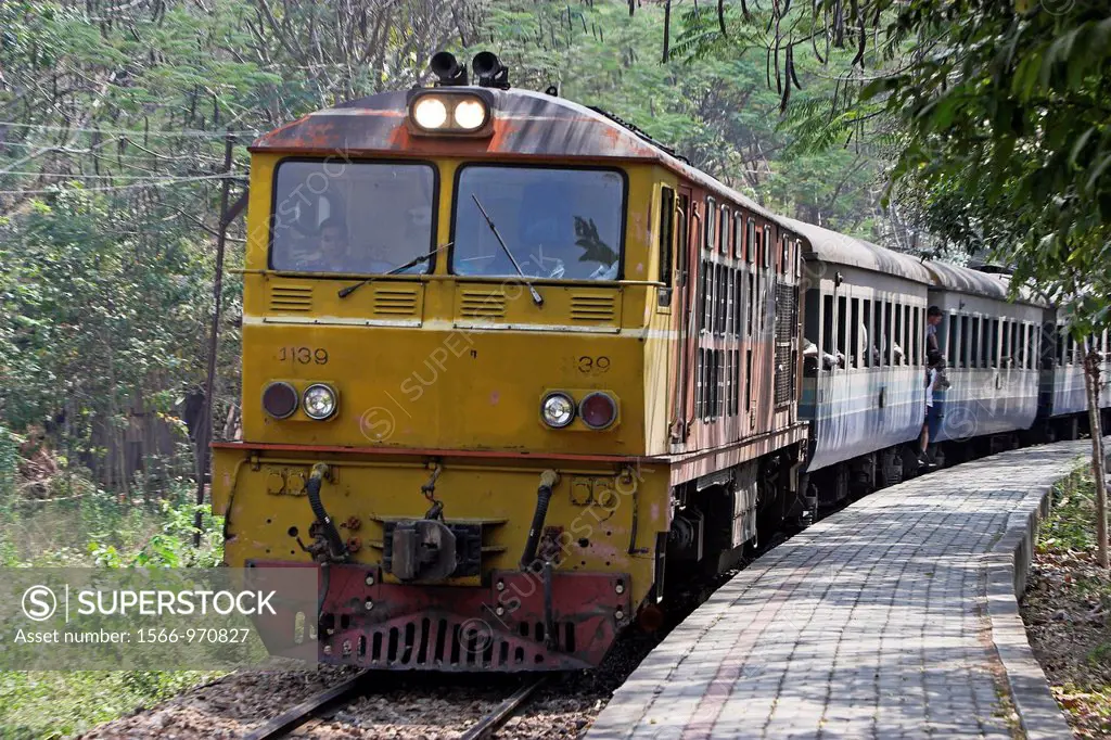 Daily tourist train at station Burma Railway Thailand