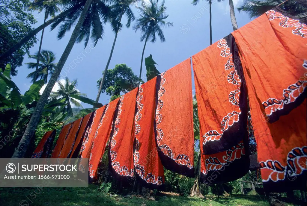Batiks hanging outdoor of local fabric, Matale, Sri Lanka