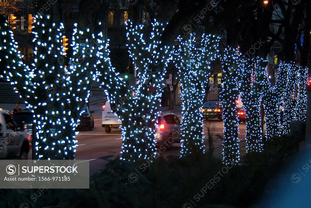 Christmas lights in downtown Vancouver, BC, Canada