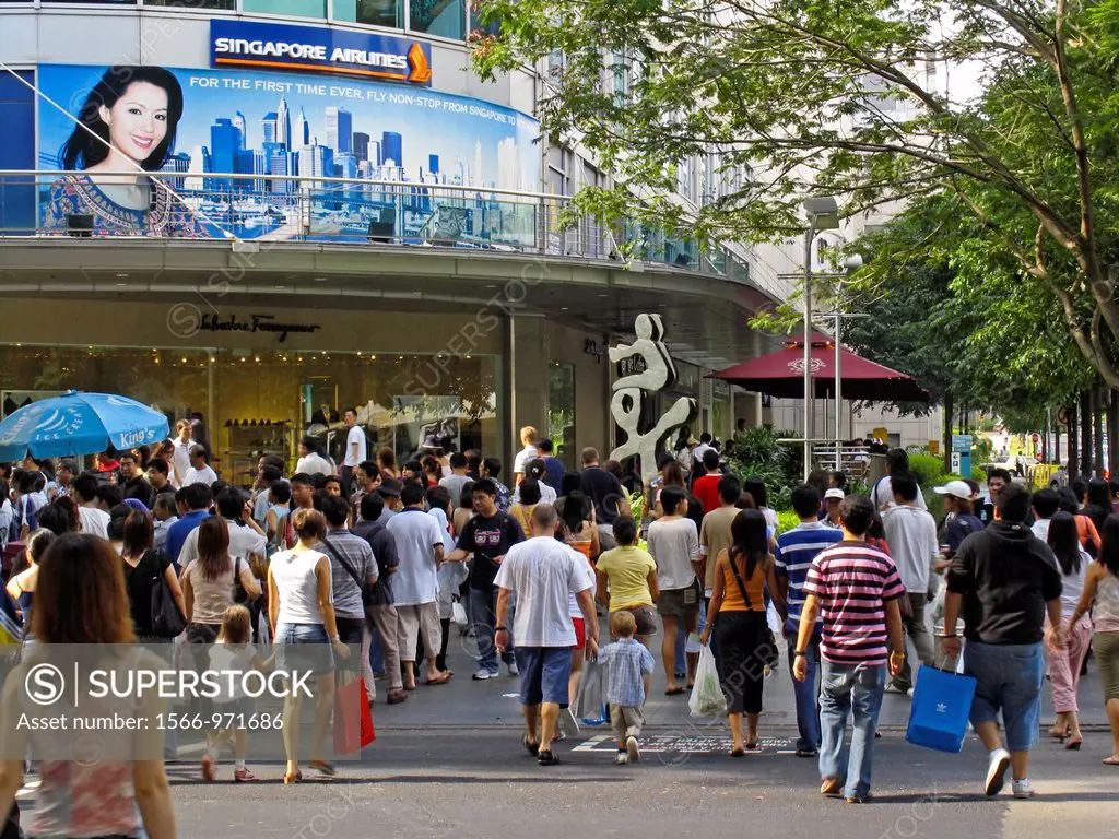 Singapore Airlines advertisement on busy Orchard Road Singapore