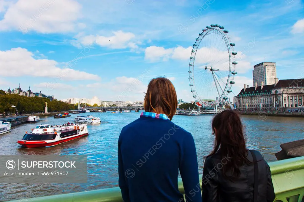 Day life in Westminster bridge  In the background, London Eye  Westminster  London  England  United Kingdom  UK  Europe.