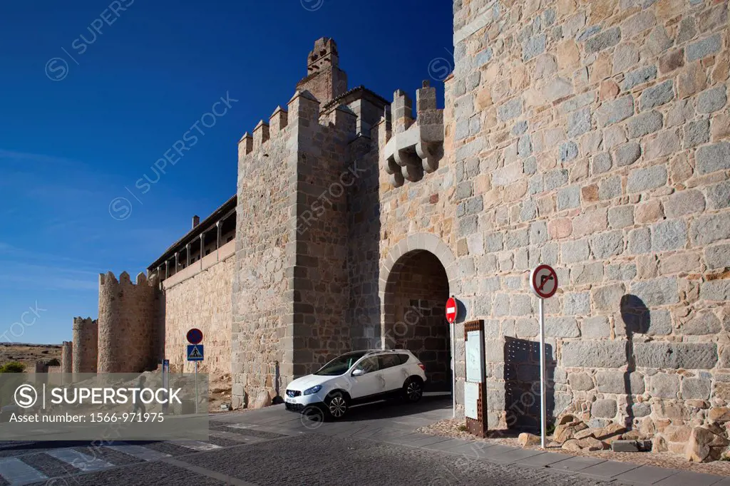 Spain, Castilla y Leon Region, Avila Province, Avila, Las Murallas, town walls, Puerta de Santa Teresa gate
