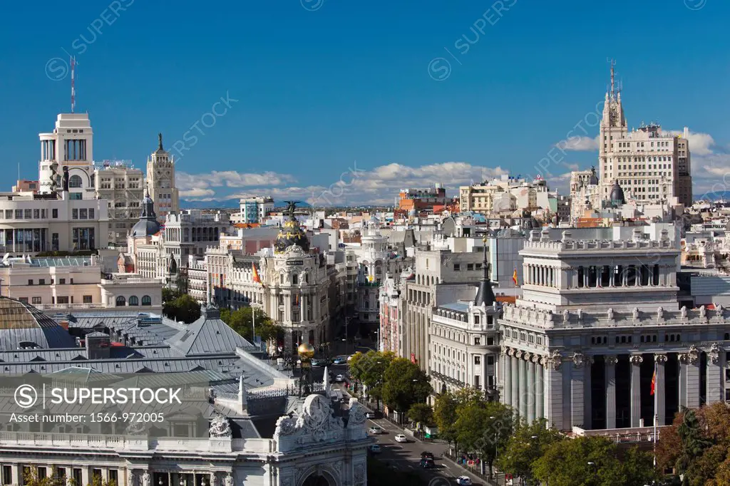 Spain, Madrid, Plaza de la Cibeles, Palacio de Communicaciones, once the world´s biggest post office renovated into the El Centro exhibition space, el...