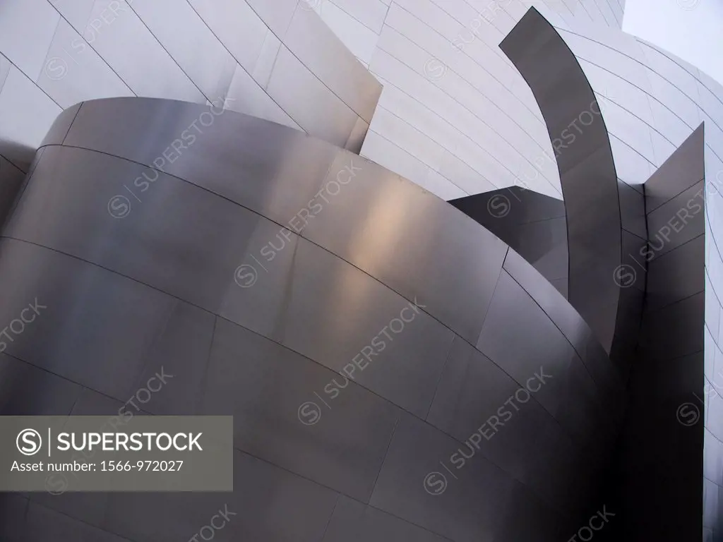 Different steel corners of the Walt Disney Concert Hall in Los Angeles, California, United States meet and overlap