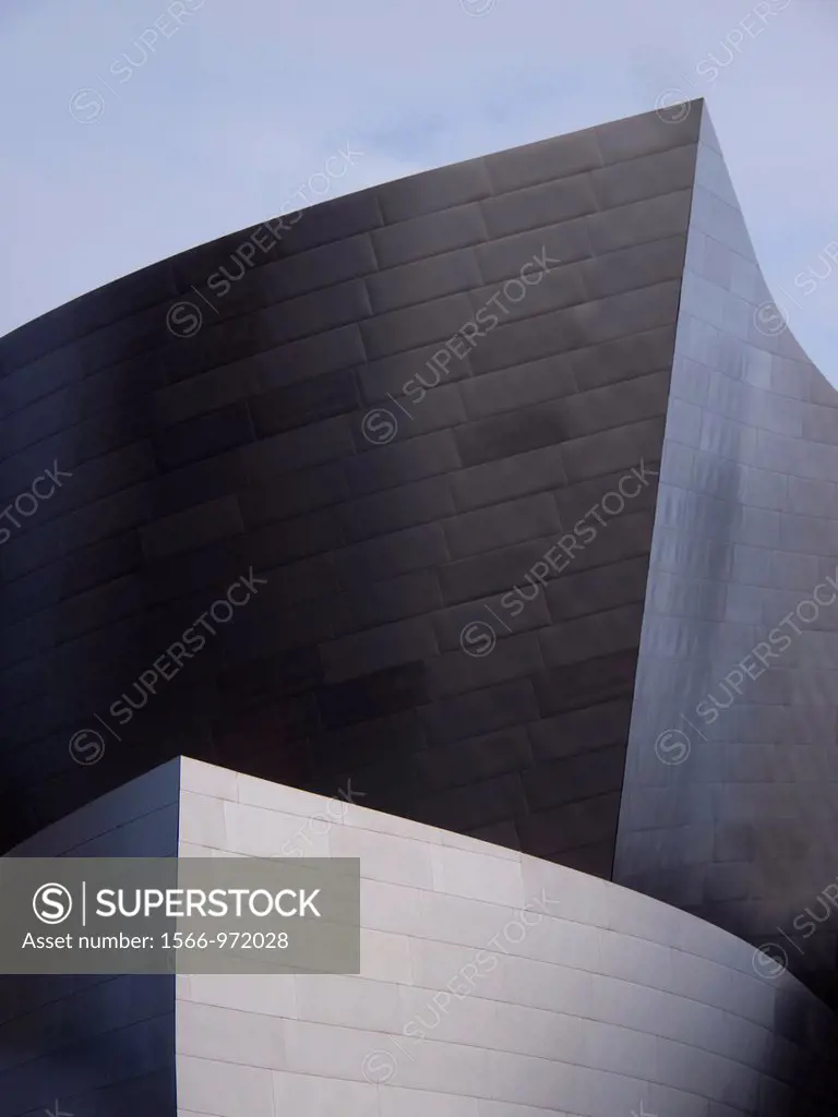 A corner point of the Disney Concert Hall juts into the sky in Los Angeles, California, United States