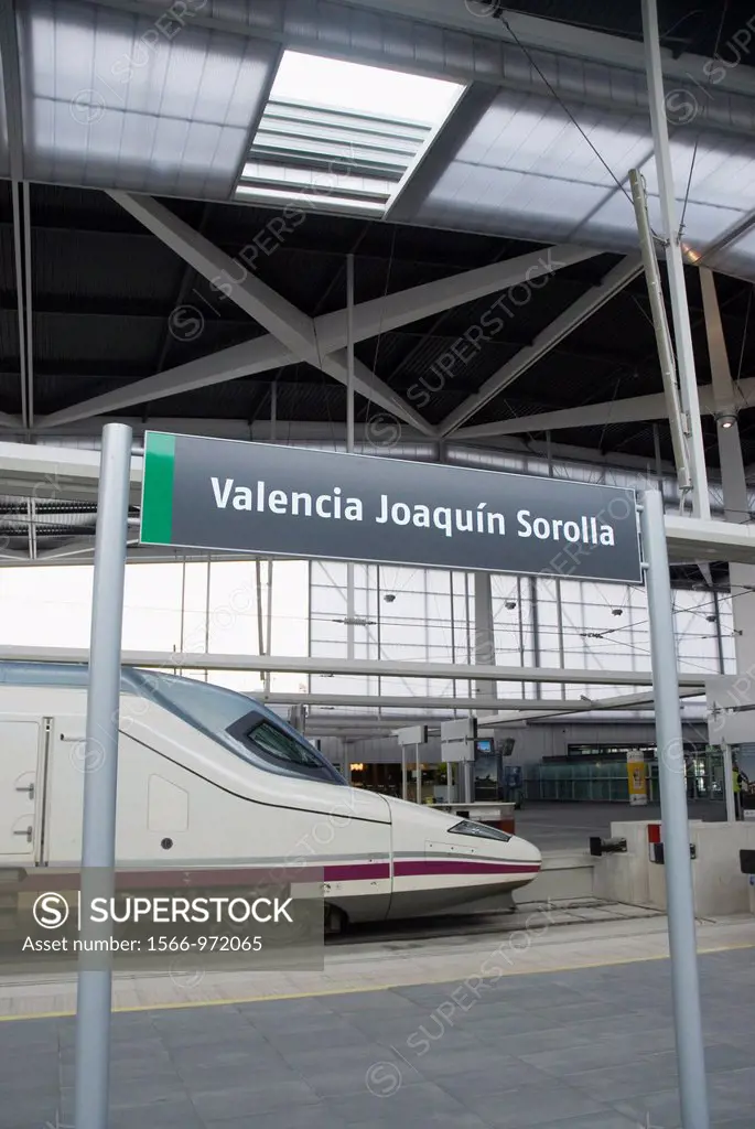 Spanish high speed train AVE Madrid-Valencia. Joaquin Sorolla Station. Valencia. Spain.