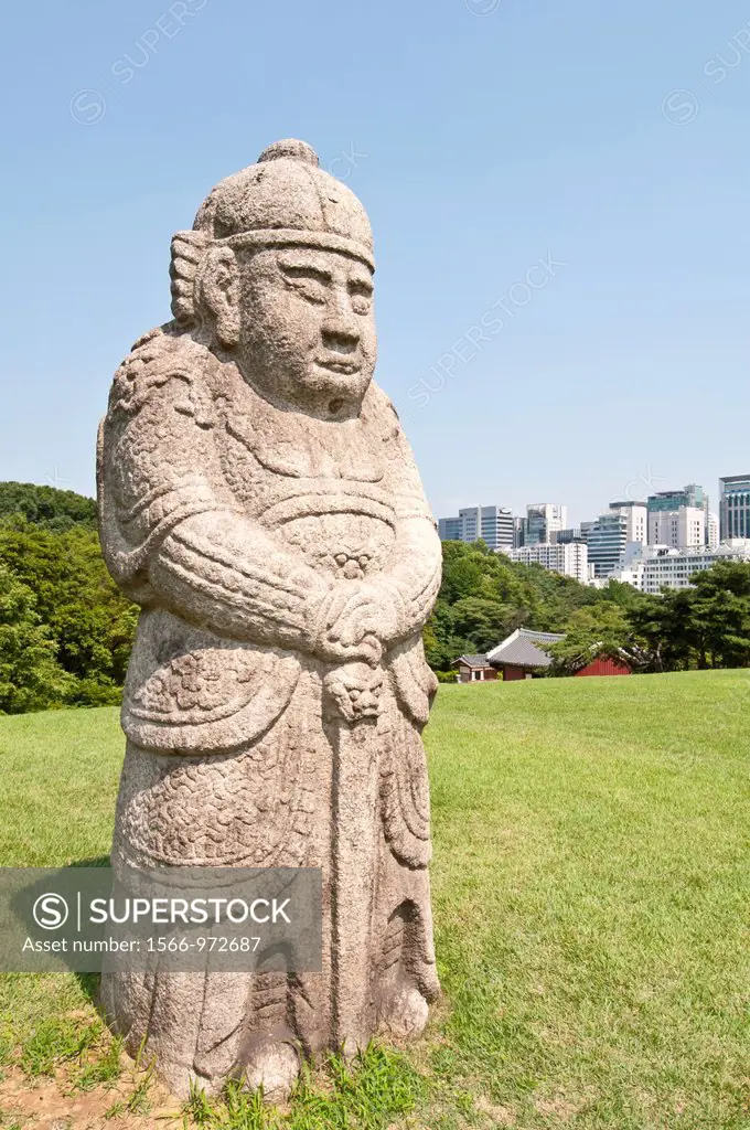 Statue at tomb of King Sejong the Great, Royal Tombs of the Joseon Dynasty, 1392-1910, Seolleung Park, Seoul, South Korea,