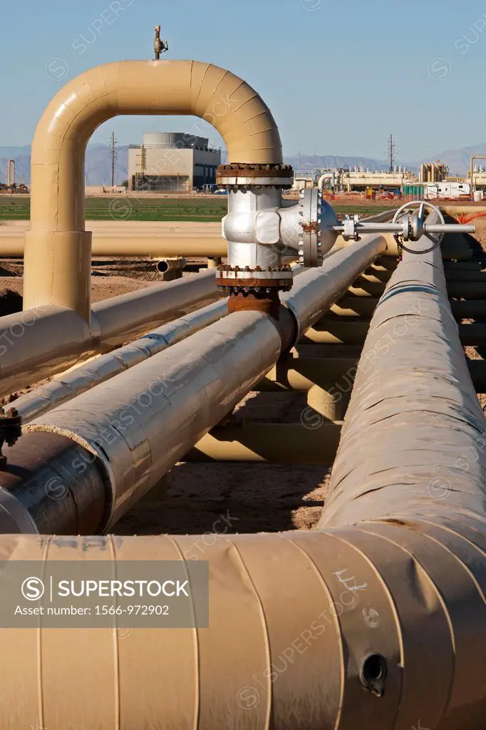 Brawley, California - A geothermal energy plant operated by Ormat Technologies in California´s Imperial Valley  The pipes carry hot water or steam fro...