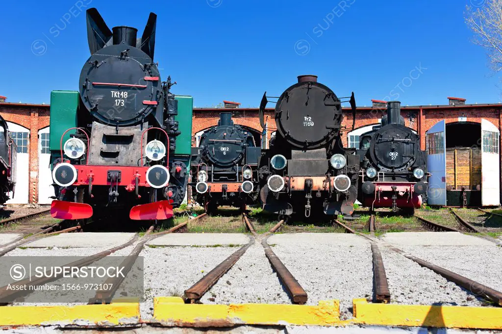 steam locomotives in railway museum, Jaworzyna Slaska, Silesia, Poland