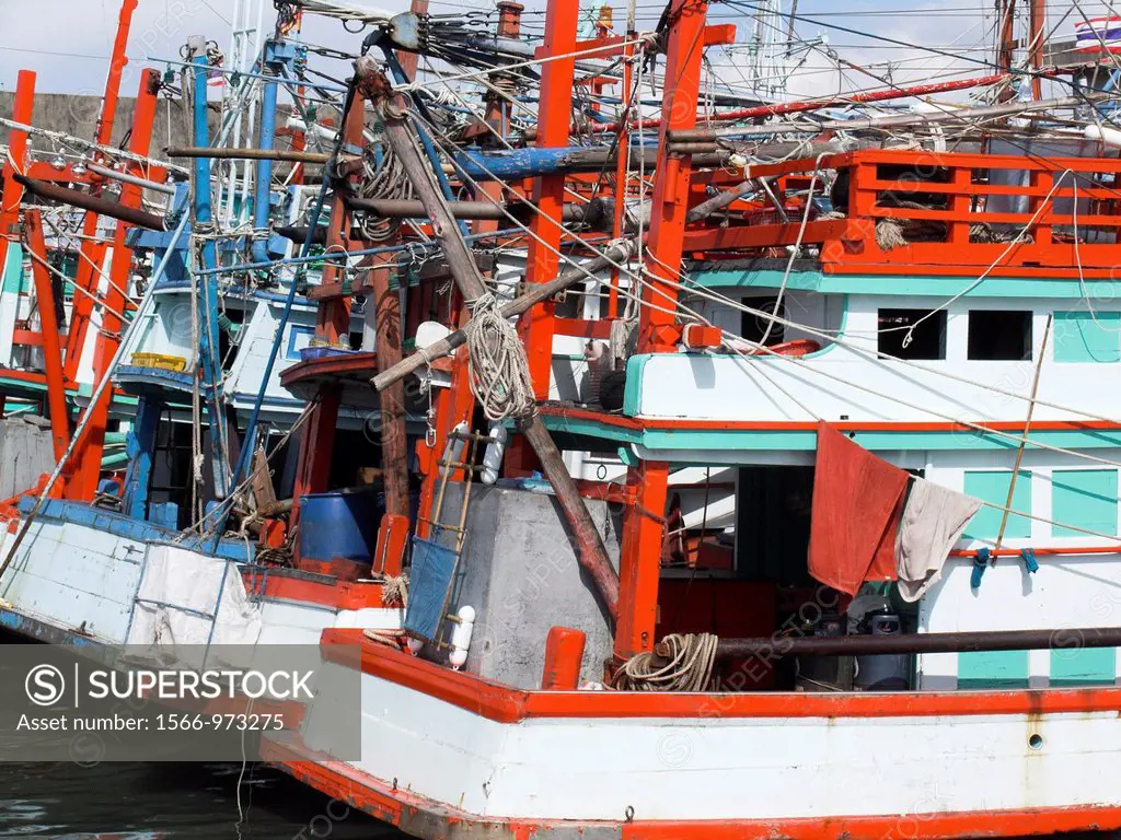 Fishing boats at Ban Pe ferry port Thailand