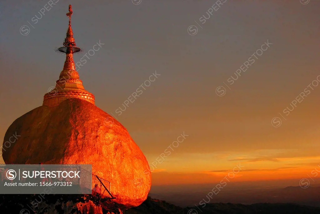 Sunset Golden Rock Pagoda Mon state Burma Myanmar