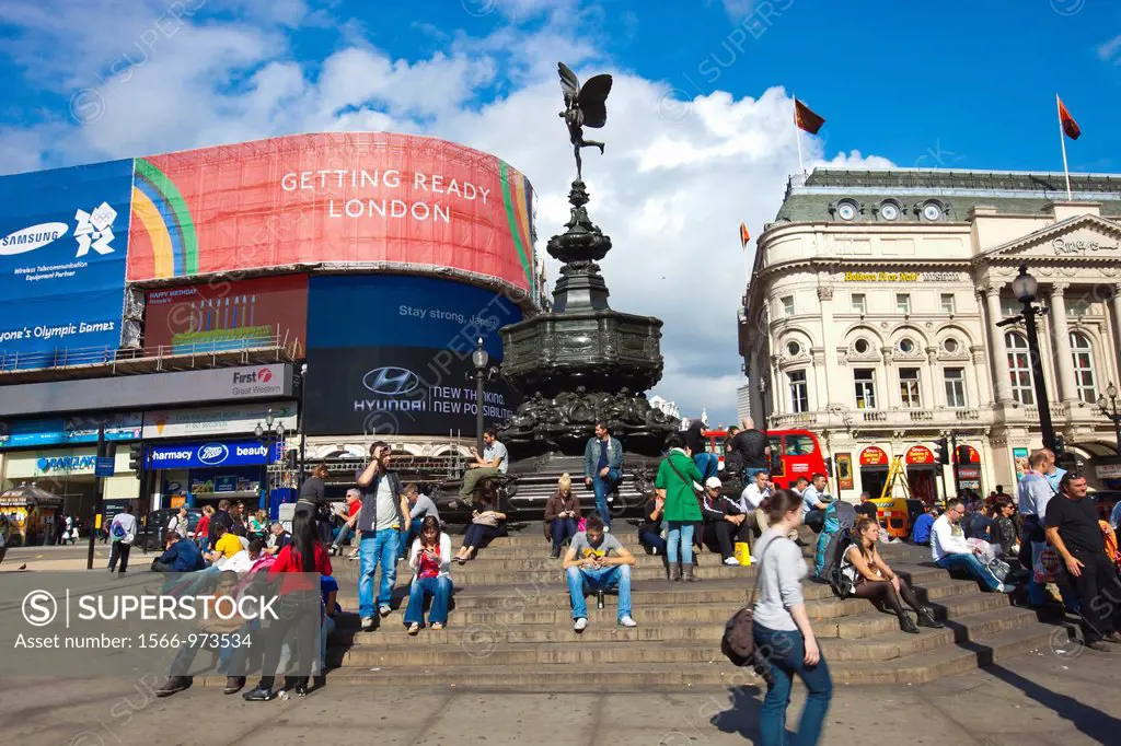 People and Tourists in Piccadilly Circus With Eros Statue  Soho  London  England  United Kingdom  UK  Europe.