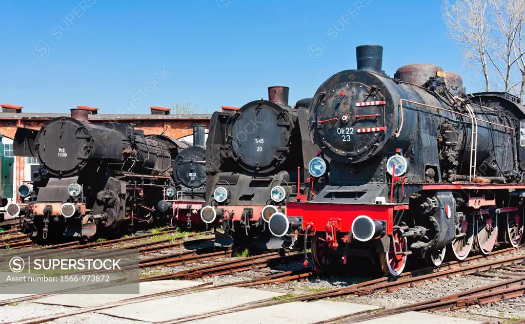 steam locomotives in railway museum, Jaworzyna Slaska, Silesia, Poland