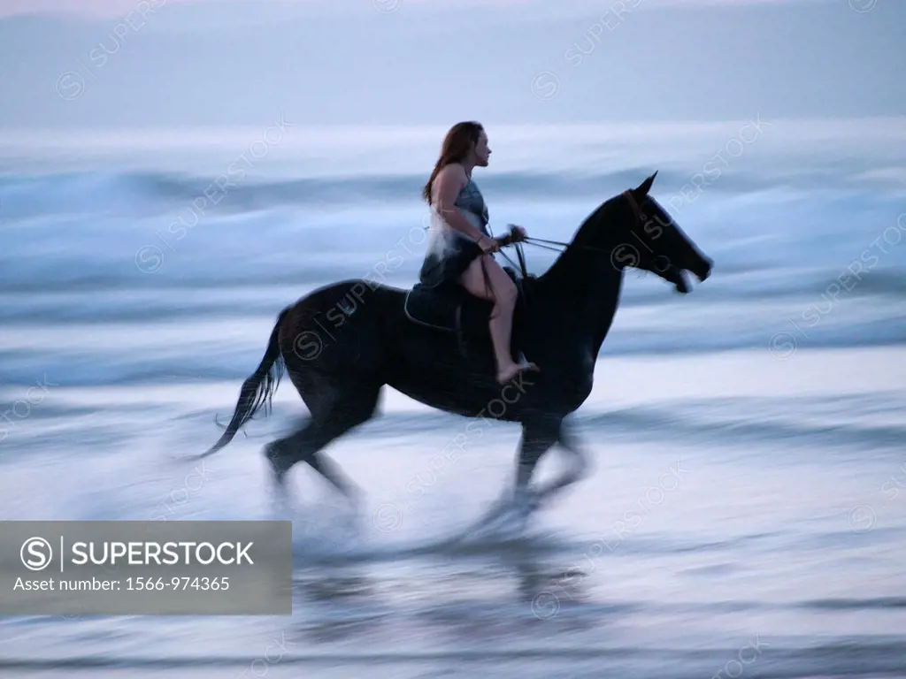 Horseback rider on the beach in Morro Bay, California, United States