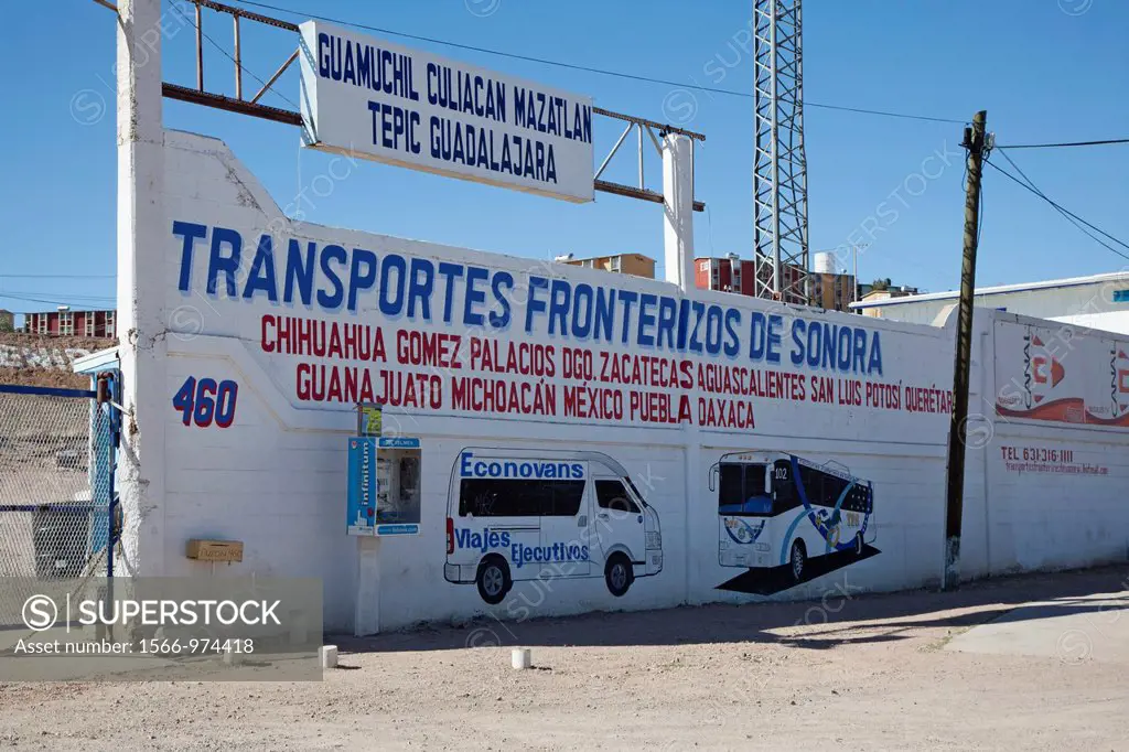 Nogales, Sonora, Mexico - Transportes Fronterizos, a bus station by the US-Mexico border crossing where migrants who have been deported from the Unite...