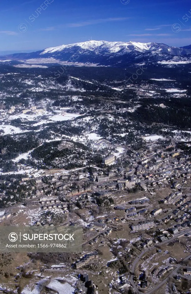 Font-Romeu-Odeillo-Via town and back Madras peak, Eastern Pyrenees, Languedoc-Roussillon region, France