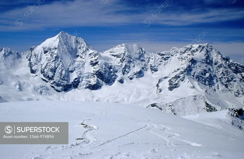 The north face of Gran Zebru Konigspitze, Zebru , and Ortler form Sulden Spitze, Ortler group, Italy