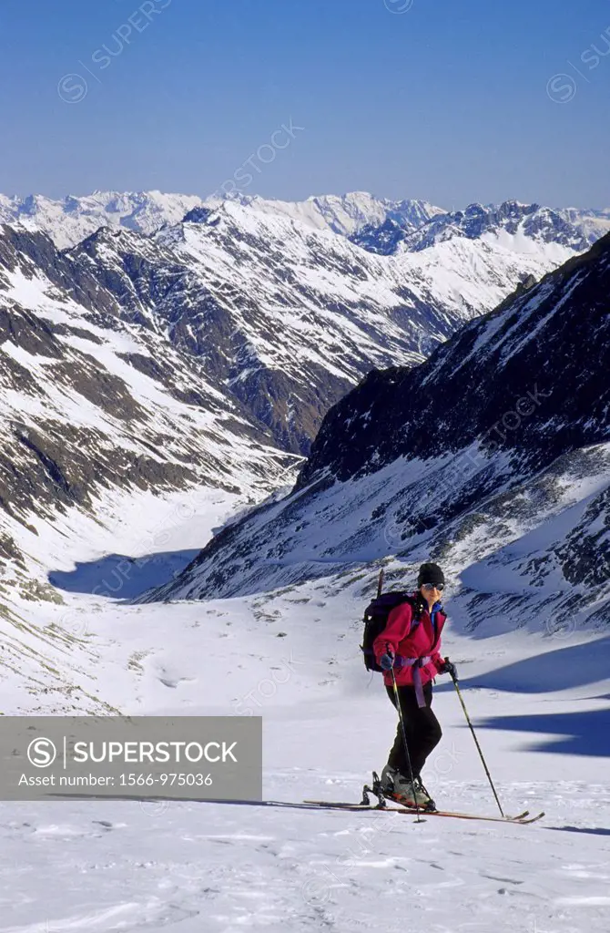 Woman on skis, Stubai Alps, Austria