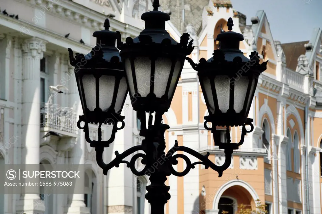Serbia, Novi Sad, A lamp post in front of The Name of Mary Catholic Church 1895