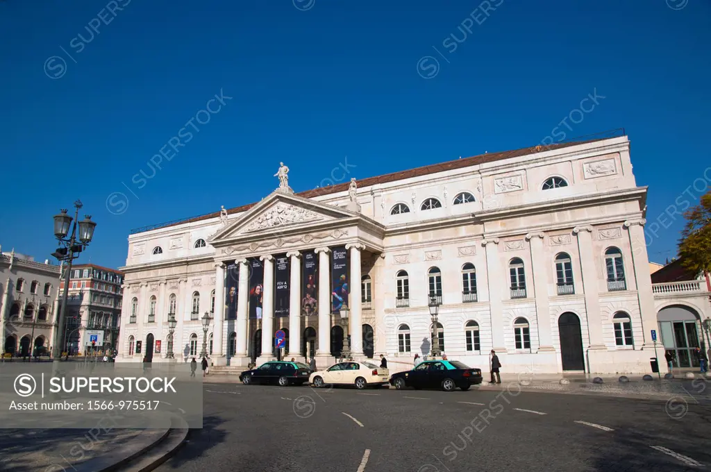 Rossio square with Teatro Nacional de Dona Maria II in Baixa district central Lisbon Portugal Europe