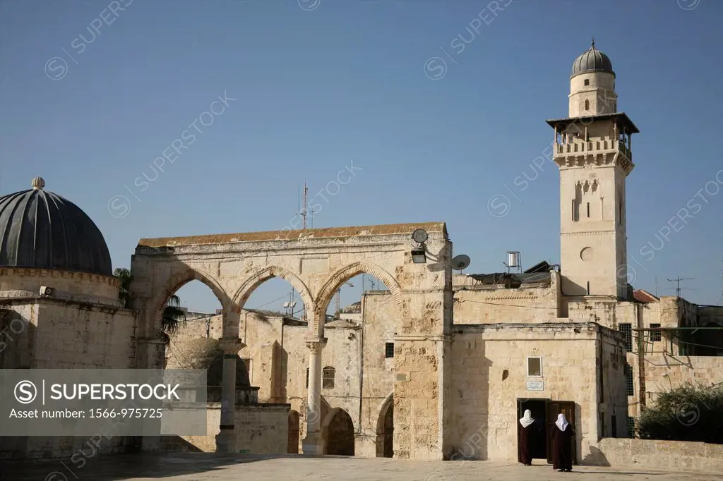 Ancient columns frame the Dome of the Rock on Temple Mount in the Old City of Jerusalem