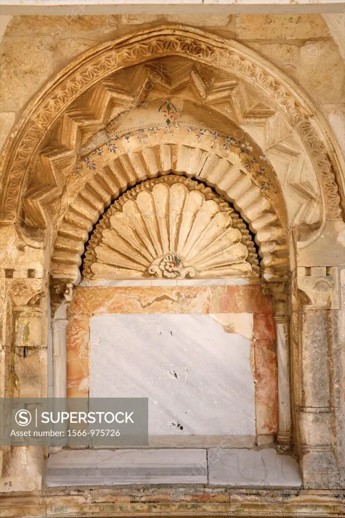 Closeup of an arch near the Dome of the Rock on Temple Mount in the Old City of Jerusalem