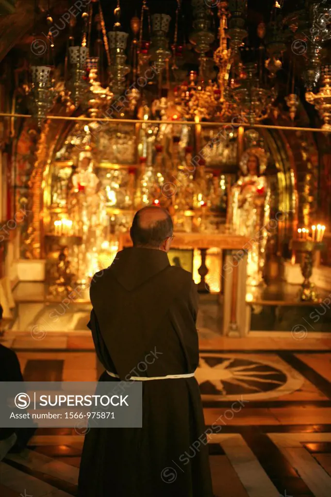 Views inside the Church of the Holy Sepulchre on the Via Dolorosa Way of Suffering in the old city of Jerusalem